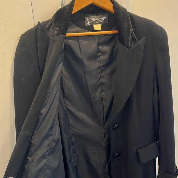 Yves Saint Laurent RARE single breasted max length coat wool w/velvet accents - Picture 8 of 13